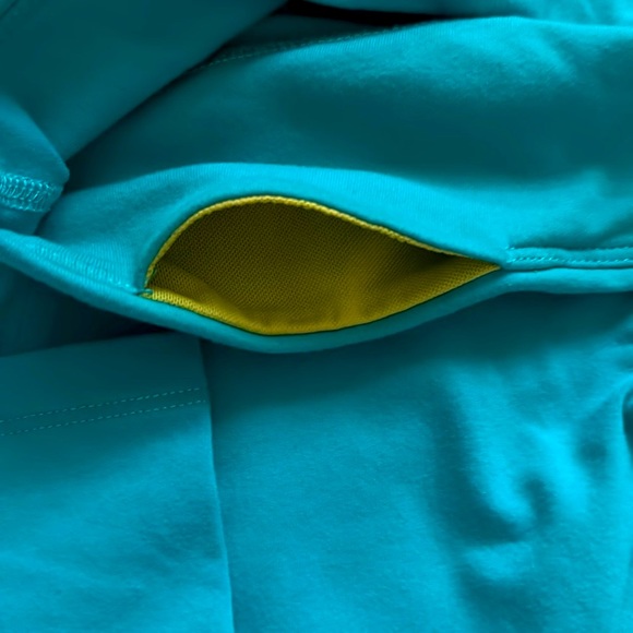 ANTHROPOLOGIE Sunpop Crops Capri Leggings Teal Yellow Mesh Accent Waist Pocket - Picture 7 of 8